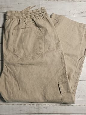 J.Crew Linen Blend Crop Cargo Pants Tan Size‎ 14 Drawstring Relaxed Summer